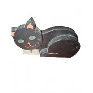 Handmade Wooden Black Cat Figurine